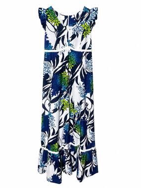 Vintage 60’s 70’s Made In Hawaii Floral Flutter Sleeve Dress Small Tropical Luau